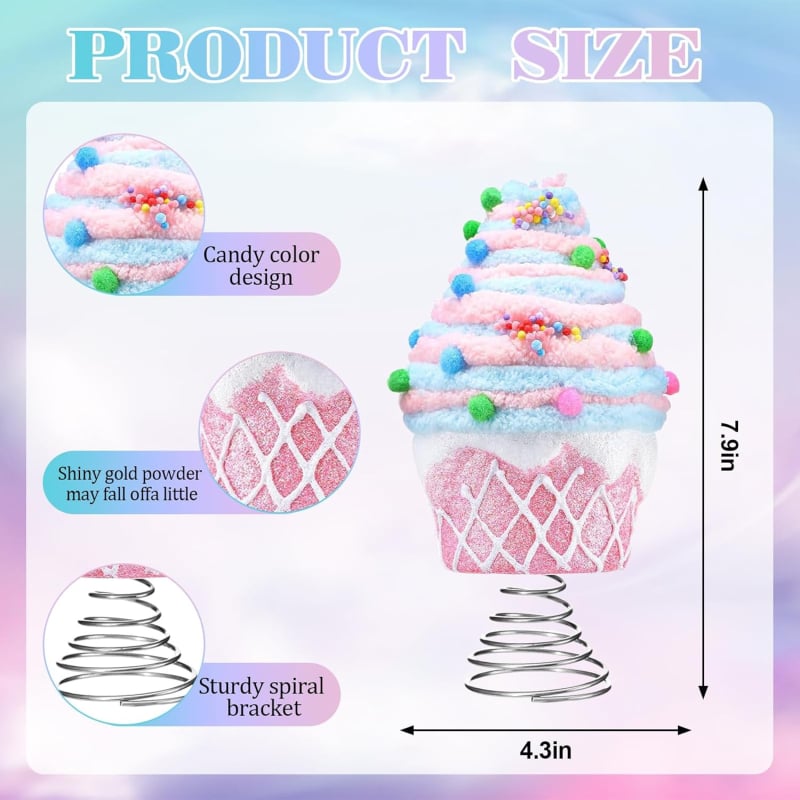 RZP Noul stil decor pastel pentru vârful bradului de Crăciun, ornament pastel, vârf roz cu cupcake