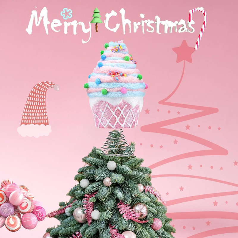 RZP Noul stil decor pastel pentru vârful bradului de Crăciun, ornament pastel, vârf roz cu cupcake