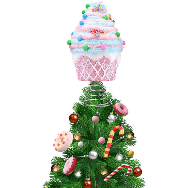 RZP Noul stil decor pastel pentru vârful bradului de Crăciun, ornament pastel, vârf roz cu cupcake