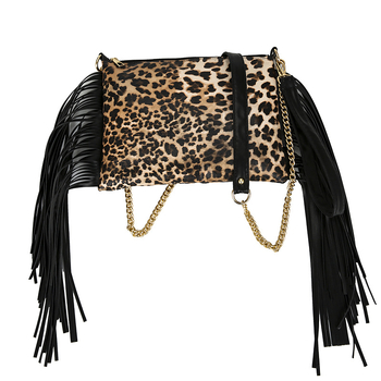 PU ženska crossbody torba s resicama, srednje veličine kvadratnog oblika, otisak, lančani remen