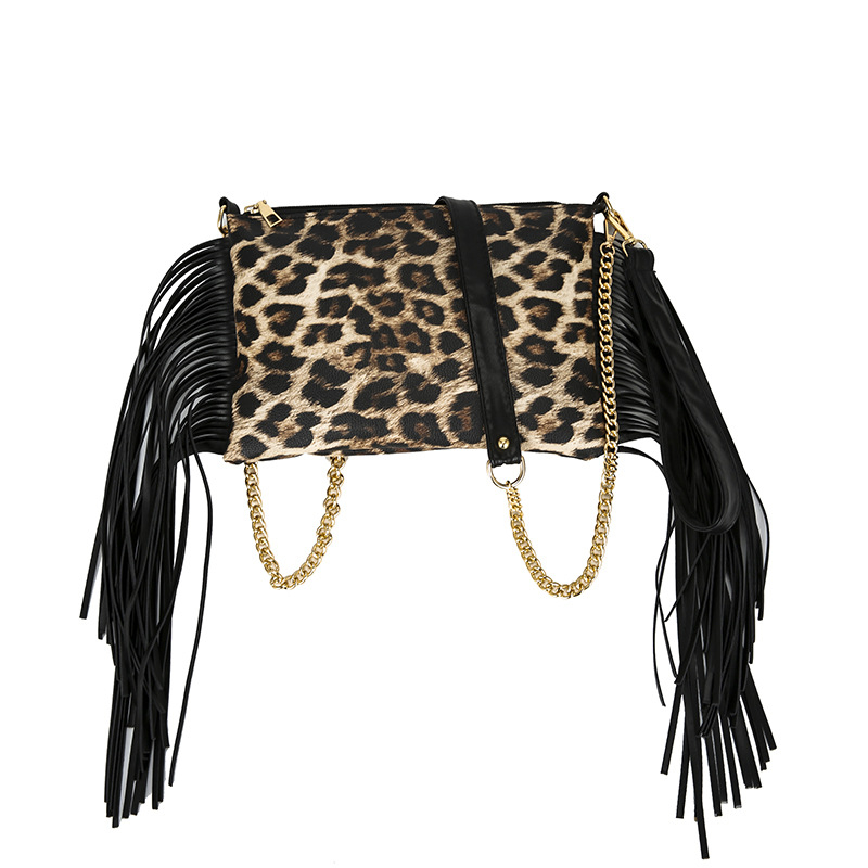PU ženska crossbody torba s resicama, srednje veličine kvadratnog oblika, otisak, lančani remen