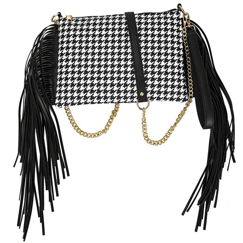 PU ženska crossbody torba s resicama, srednje veličine kvadratnog oblika, otisak, lančani remen