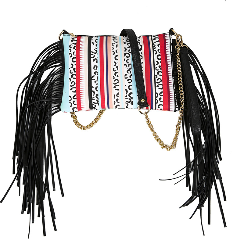 PU ženska crossbody torba s resicama, srednje veličine kvadratnog oblika, otisak, lančani remen