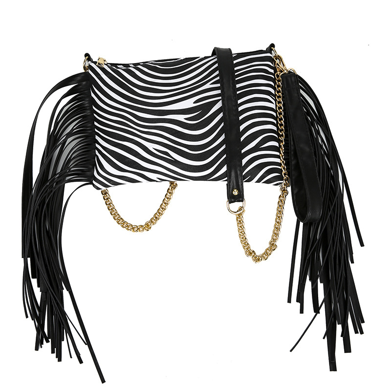 PU ženska crossbody torba s resicama, srednje veličine kvadratnog oblika, otisak, lančani remen