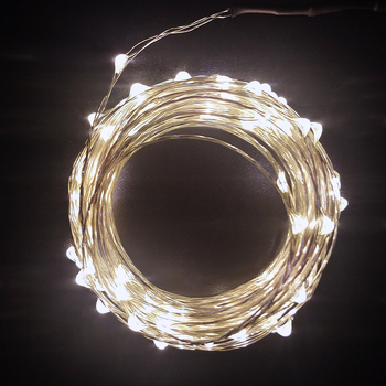 Șir LED din sârmă de cupru, 10 m, 100 LED, IP65, alimentare DC 5V, decorare de Crăciun