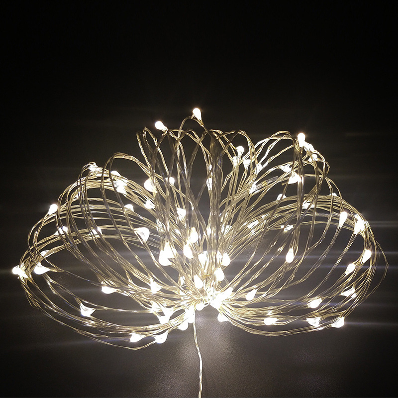 Șir LED din sârmă de cupru, 10 m, 100 LED, IP65, alimentare DC 5V, decorare de Crăciun