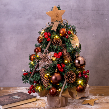 Brad de Crăciun mic pentru birou, 45 cm, cu lumini, decor pentru masă