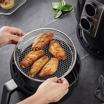 Grătar rotund pentru air fryer, 3 etaje, din oțel inoxidabil 304, accesorii cuptor, grătar de uscare și tavă de scurgere