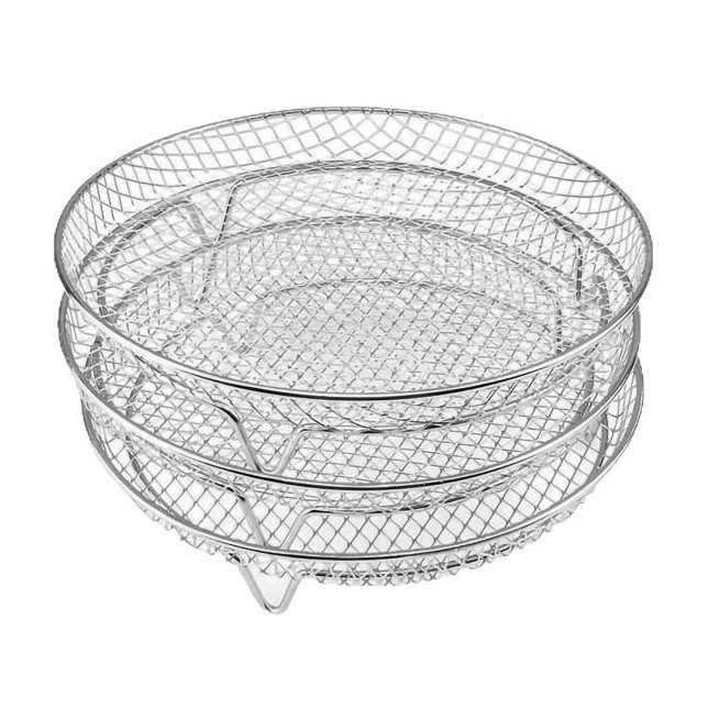 Grătar rotund pentru air fryer, 3 etaje, din oțel inoxidabil 304, accesorii cuptor, grătar de uscare și tavă de scurgere