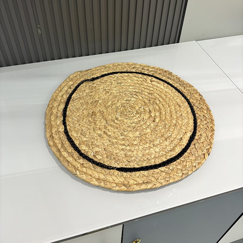 Covoraș rotund în stil japonez din paie împletite, suport termic pentru ceai și farfurii, antiderapant, din bone china