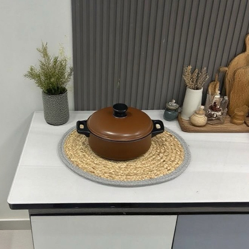 Covoraș rotund în stil japonez din paie împletite, suport termic pentru ceai și farfurii, antiderapant, din bone china