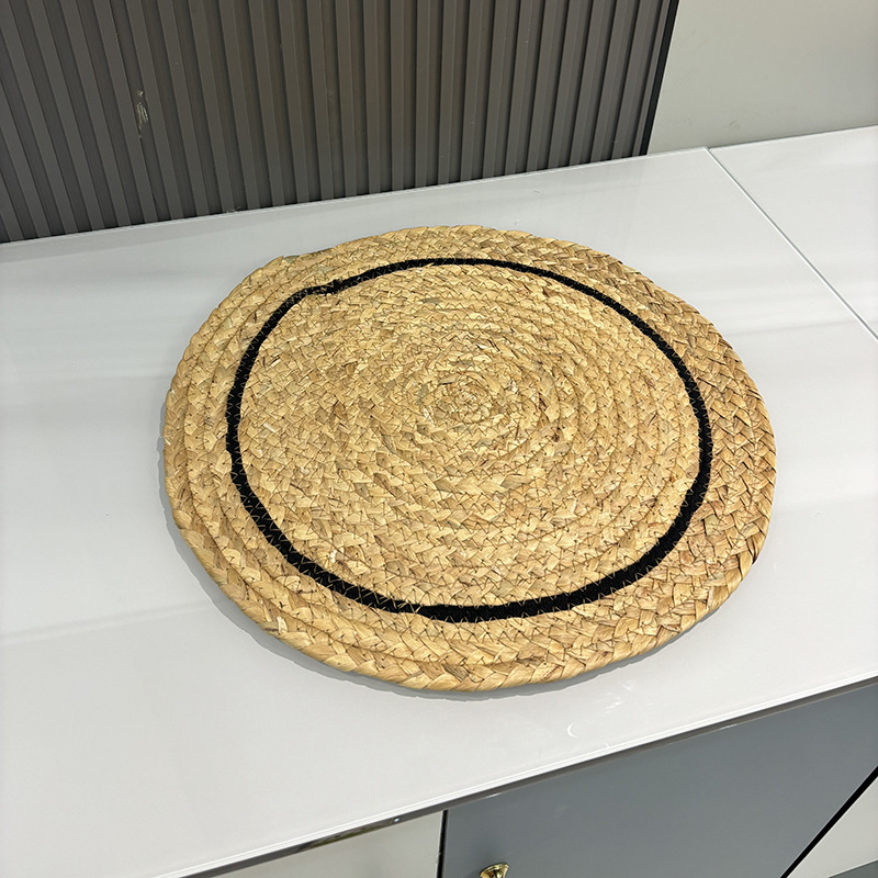 Covoraș rotund în stil japonez din paie împletite, suport termic pentru ceai și farfurii, antiderapant, din bone china