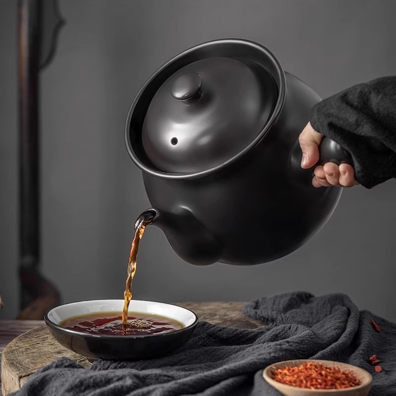 Oală de ceramică pentru decocturi din medicina tradițională chineză pe aragaz cu gaz, vas ceramic cu capac, 2,1–3 L