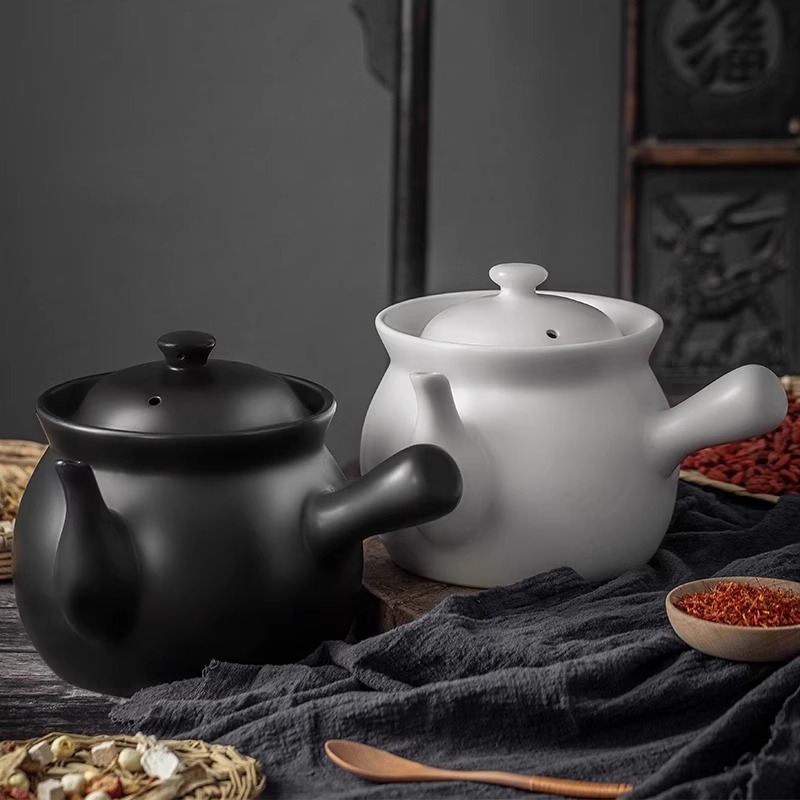 Oală de ceramică pentru decocturi din medicina tradițională chineză pe aragaz cu gaz, vas ceramic cu capac, 2,1–3 L