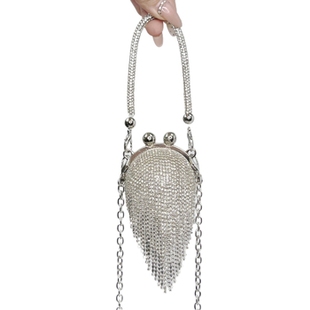 Ženska clutch torba s kristalima, okrugla metalna torba s tasselom, s kaišem za nošenje preko tijela, gradski stil