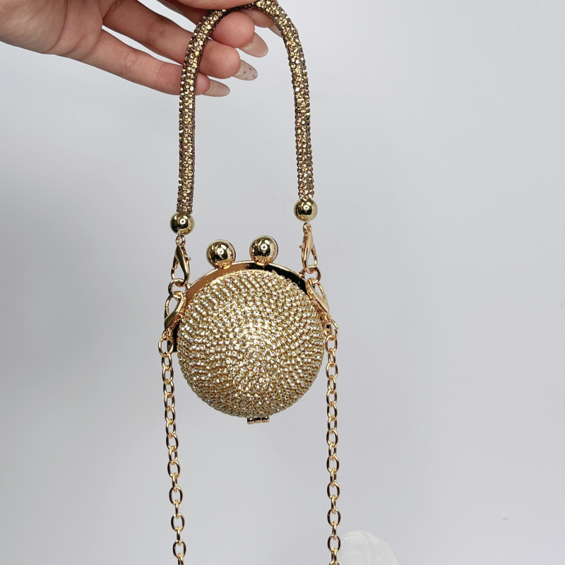 Ženska clutch torba s kristalima, okrugla metalna torba s tasselom, s kaišem za nošenje preko tijela, gradski stil