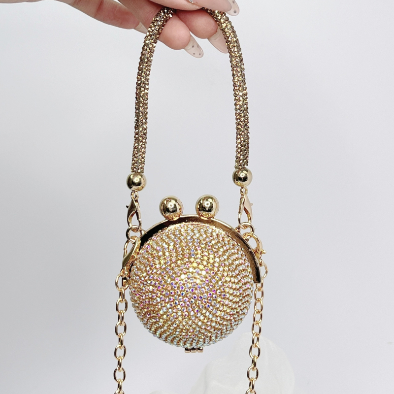 Ženska clutch torba s kristalima, okrugla metalna torba s tasselom, s kaišem za nošenje preko tijela, gradski stil