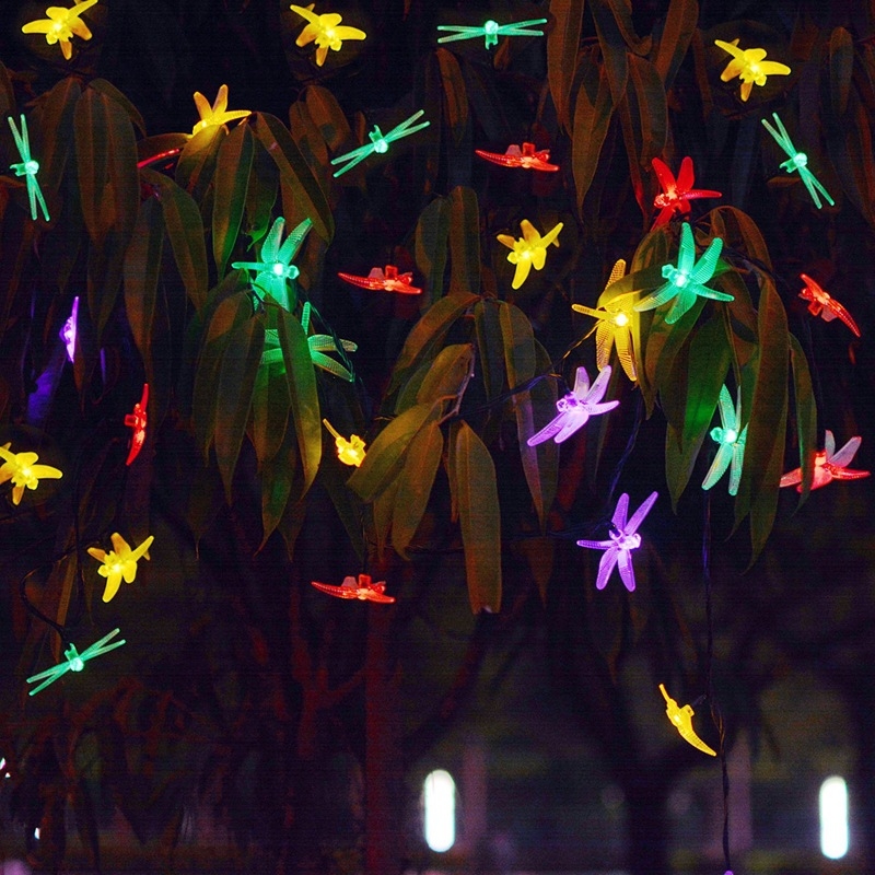 Șir de lumini LED solare Dragonfly pentru exterior, decor de grădină