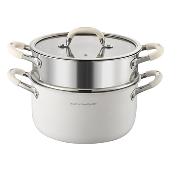 Oală de supă ceramică din oțel inoxidabil 316L, fără acoperire, îngroșată și adâncită, pentru uz casnic, compatibilă cu plita cu inducție și aragaz, cu mâner dublu pentru aburire și fierbere