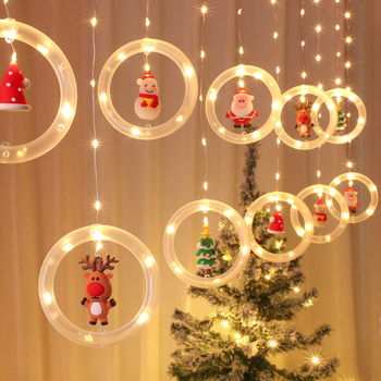 Lumini LED pentru perdea de Crăciun cu ren, Om de zăpadă și Moș Crăciun, în formă circulară