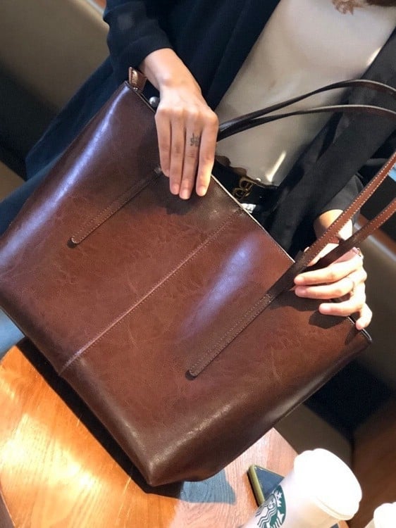 Vintage ženska torba od prave kože, velika tote torba, model 2025, prostrana, prava koža, pogodna za svakodnevnu upotrebu
