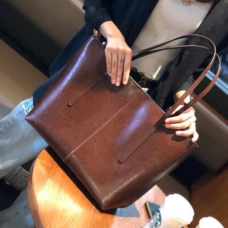 Vintage ženska torba od prave kože, velika tote torba, model 2025, prostrana, prava koža, pogodna za svakodnevnu upotrebu