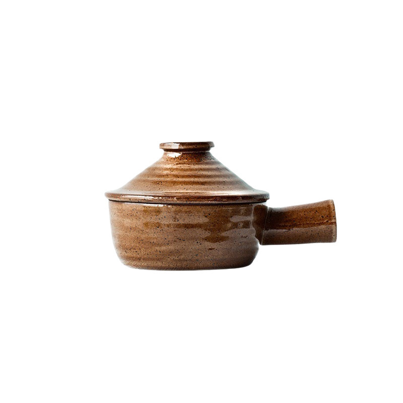 Vas ceramic brut în stil japonez pentru uz casnic, sigur pentru cuptor cu microunde, vas mic pentru orez în vas de lut, rezistent la temperaturi înalte, cu capac și bol de supă