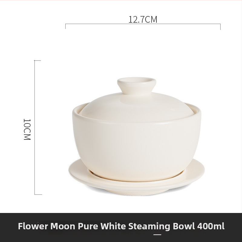 Oală ceramică pentru bain-marie, albă, porție individuală, bol pentru desert și supă, calitate hotelieră