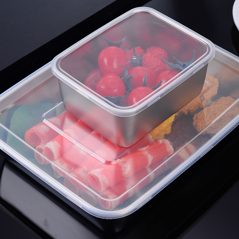 Rozsdamentes acél élelmiszer-előkészítő doboz, hűtőben tároló, hozzávalók hot pot számára, téglalap alakú főző- és piknik doboz, élelmiszer-minőségű
