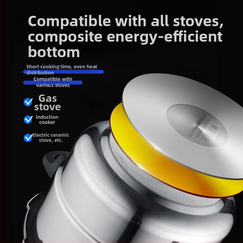 Oală sub presiune din oțel inoxidabil, cu fund dublu și corp îngroșat, pentru uz casnic, compatibilă cu plite pe gaz și inducție