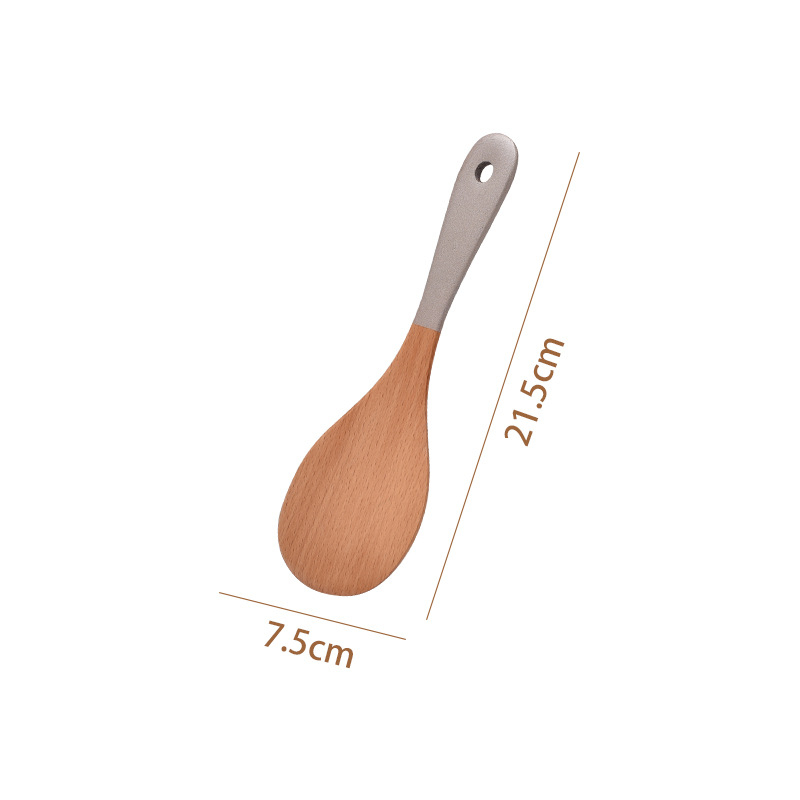 Set de spatule din lemn pentru gătit, cu suprafață antiaderentă, incluzând spatulă pentru prăjit, lingură de orez și lingură de supă; logo personalizat