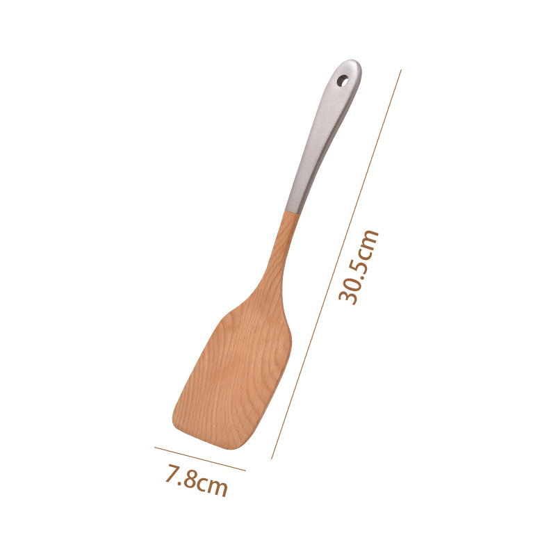 Set de spatule din lemn pentru gătit, cu suprafață antiaderentă, incluzând spatulă pentru prăjit, lingură de orez și lingură de supă; logo personalizat