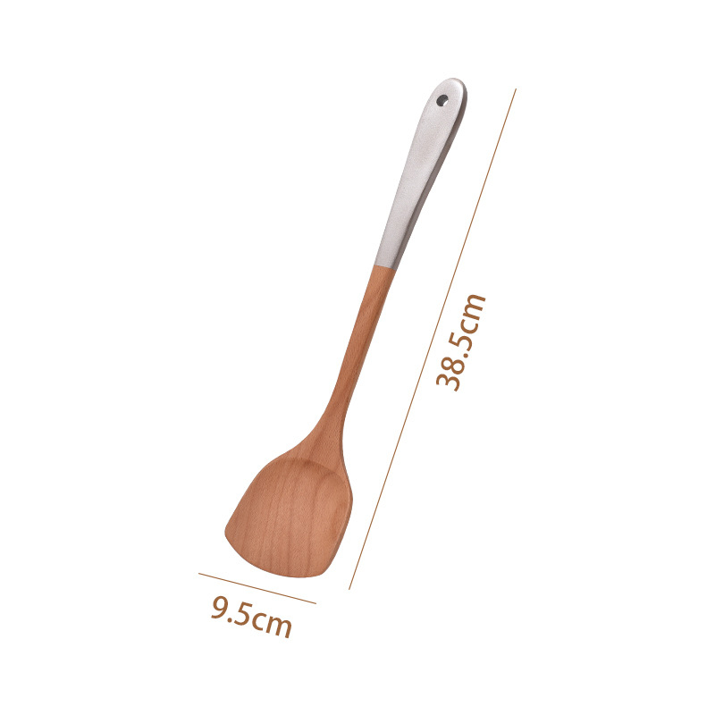 Set de spatule din lemn pentru gătit, cu suprafață antiaderentă, incluzând spatulă pentru prăjit, lingură de orez și lingură de supă; logo personalizat