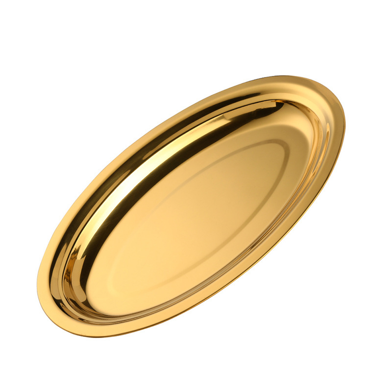 Mingcheng 304 oțel inoxidabil platou oval pentru aburi – pește, grătar și feluri reci, suprafață cu titan, diametru 10–10,9 cm