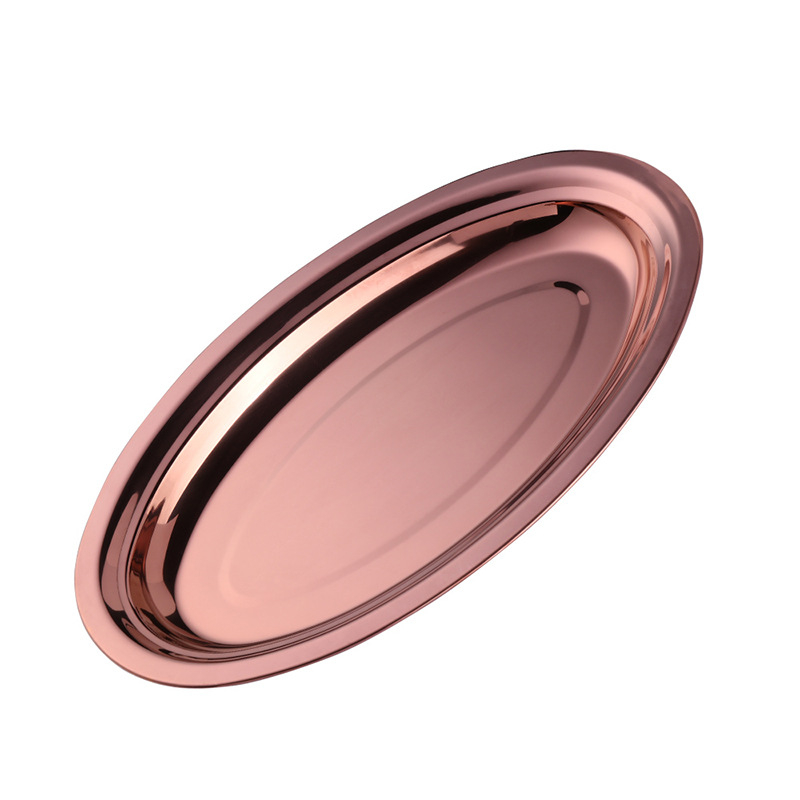Mingcheng 304 oțel inoxidabil platou oval pentru aburi – pește, grătar și feluri reci, suprafață cu titan, diametru 10–10,9 cm