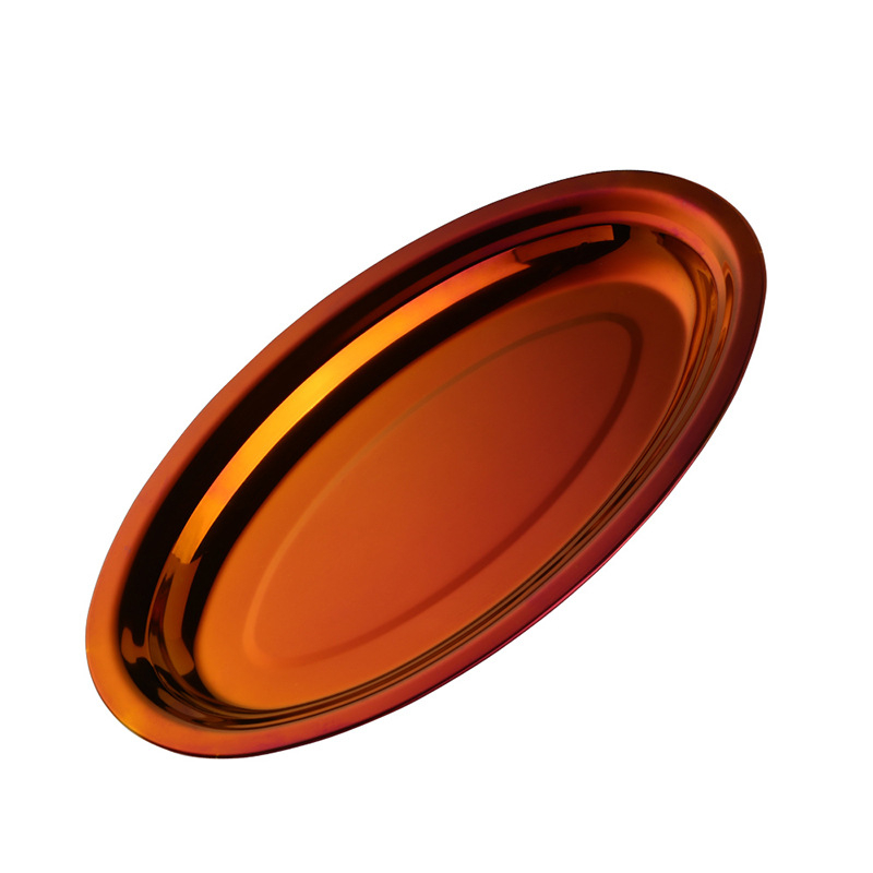 Mingcheng 304 oțel inoxidabil platou oval pentru aburi – pește, grătar și feluri reci, suprafață cu titan, diametru 10–10,9 cm