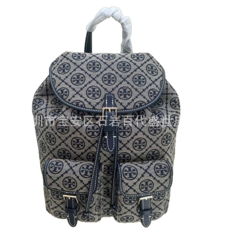TB ženska torba od platna s monogramom, model 26 — lagana bucket torba s vezicom i presjeka za rameni