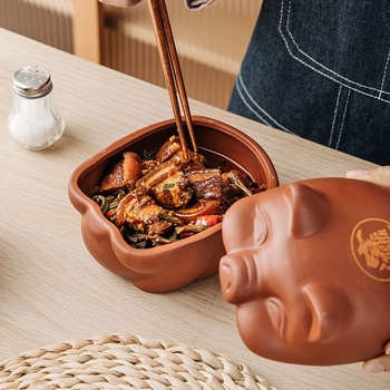 Vas din lut Yixing cu motiv creier de porc și floare, potrivit pentru microunde