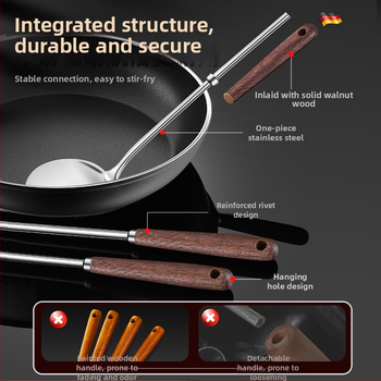 Spatulă de gătit din oțel inoxidabil cu mâner din lemn, de calitate alimentară, pentru ciuperci