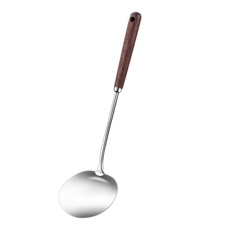 Spatulă de gătit din oțel inoxidabil cu mâner din lemn, de calitate alimentară, pentru ciuperci