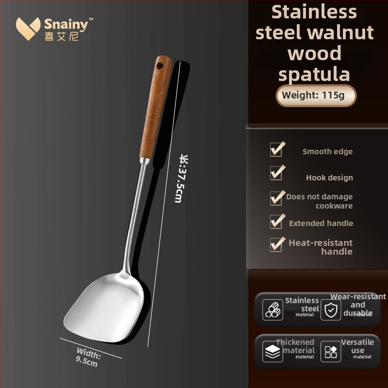 Spatulă de gătit din oțel inoxidabil cu mâner din lemn, de calitate alimentară, pentru ciuperci