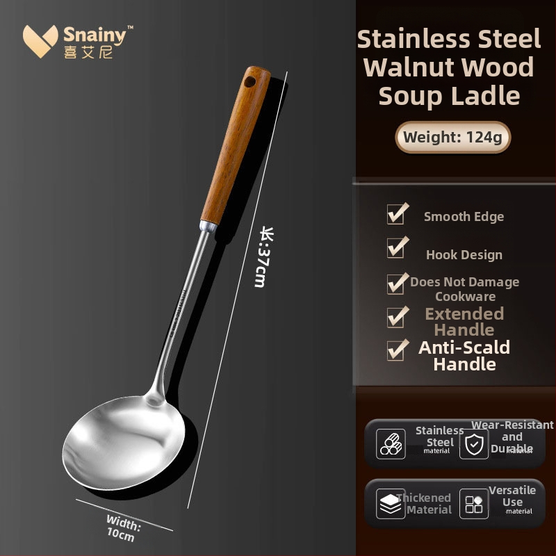 Spatulă de gătit din oțel inoxidabil cu mâner din lemn, de calitate alimentară, pentru ciuperci