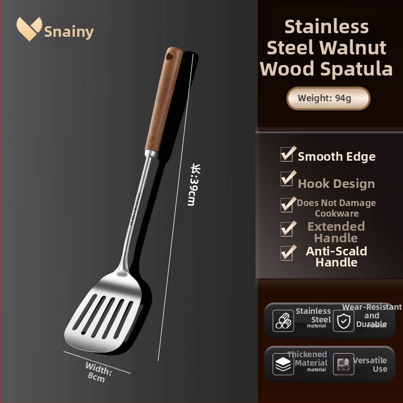 Spatulă de gătit din oțel inoxidabil cu mâner din lemn, de calitate alimentară, pentru ciuperci