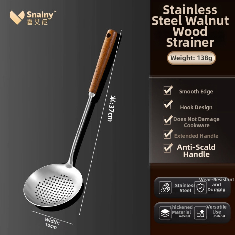 Spatulă de gătit din oțel inoxidabil cu mâner din lemn, de calitate alimentară, pentru ciuperci