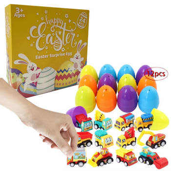 Ouă de Paște multicolor cu surpriză: mașinuță cu tracțiune inversă, jucărie creativă din coajă de ou pentru copii