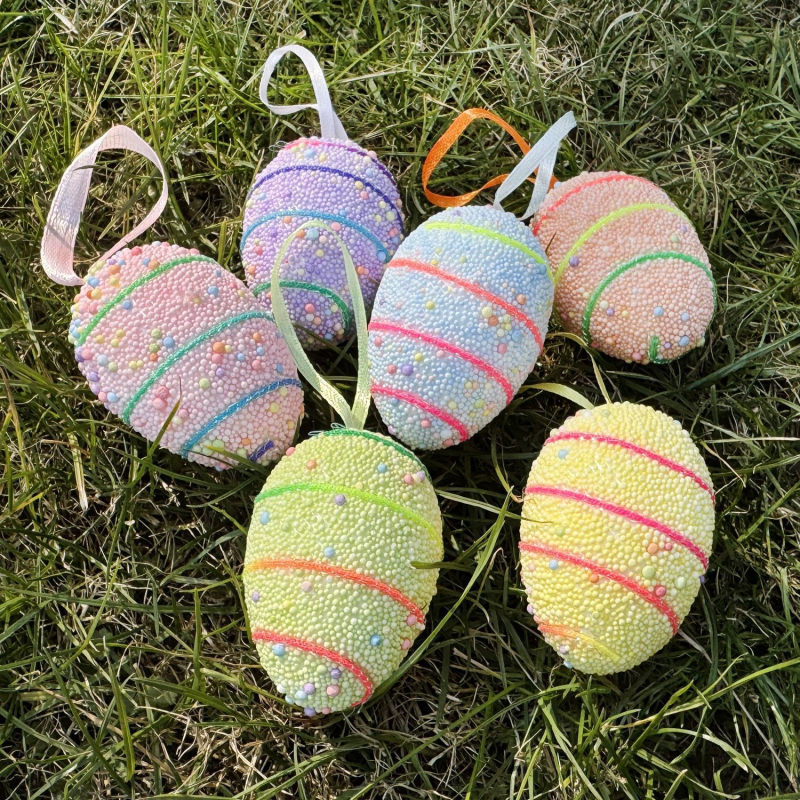 Ouă de Paște din spumă, colorate, 4×6 cm, cu siglă imprimată, obiect decorativ