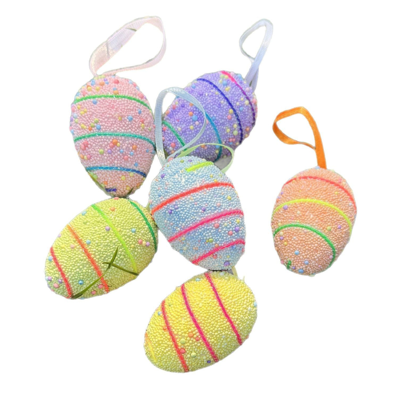 Ouă de Paște din spumă, colorate, 4×6 cm, cu siglă imprimată, obiect decorativ