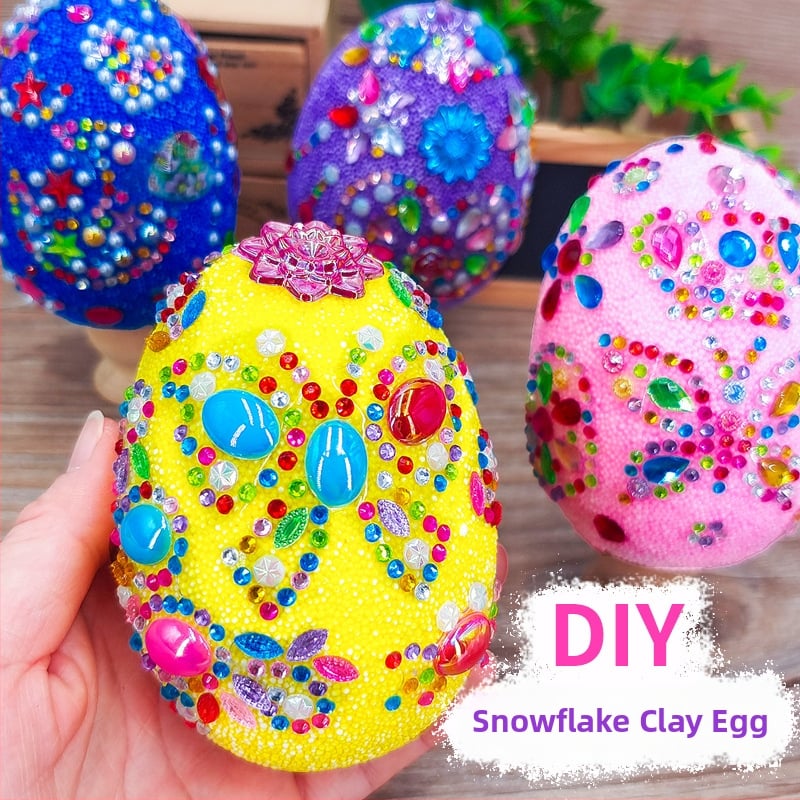 Kit decorativ pentru ouă pentru copii de Paște cu bile din spumă și lut zăpadă – proiect creativ DIY ou-jucărie