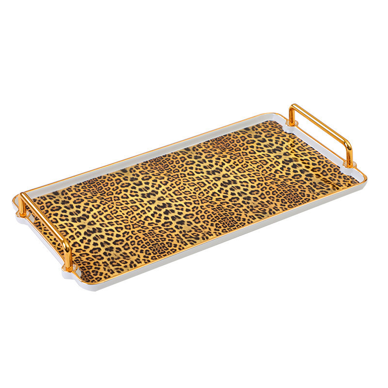 Set cafea din porțelan de oase cu imprimeu leopard: cană cu farfurie, ceainic, linguriță, zaharniță, cană de lapte, farfurie, suport de masă, cuțit, furculiță, cenușar