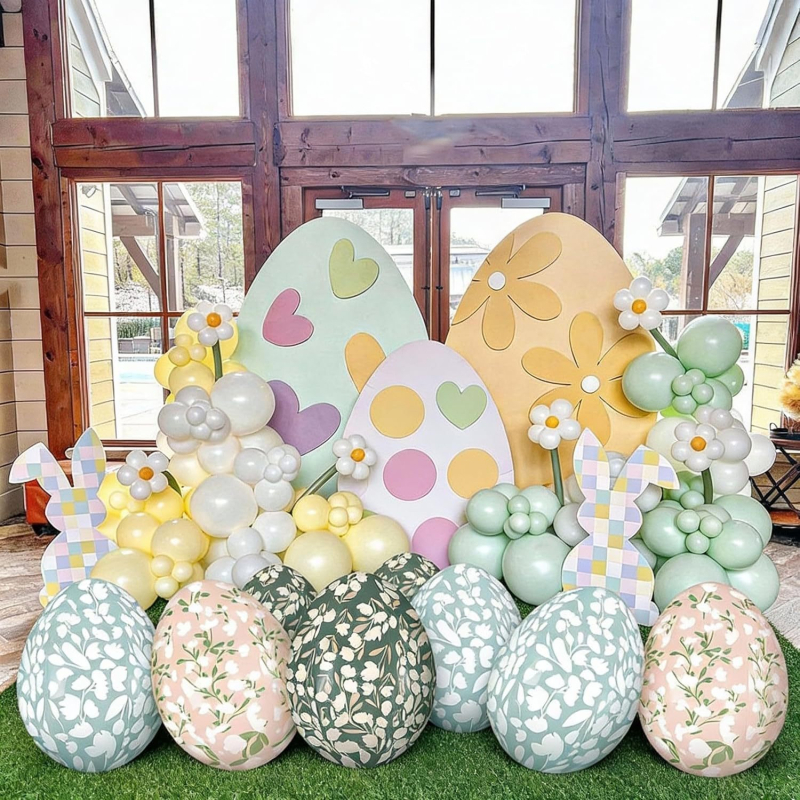 Ouă de Paște colorate, personalizate pentru decor festiv, din PVC, ouă gonflabile cu modele pictate și ouă aurii